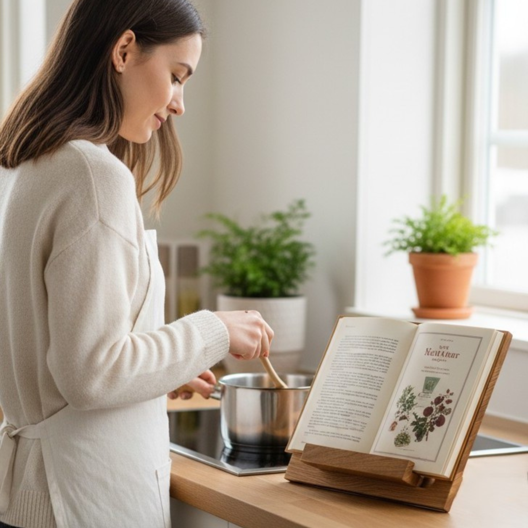 Handgefertigter Kochbuchständer aus Eichenholz – Baumkrone Küche & Kochen