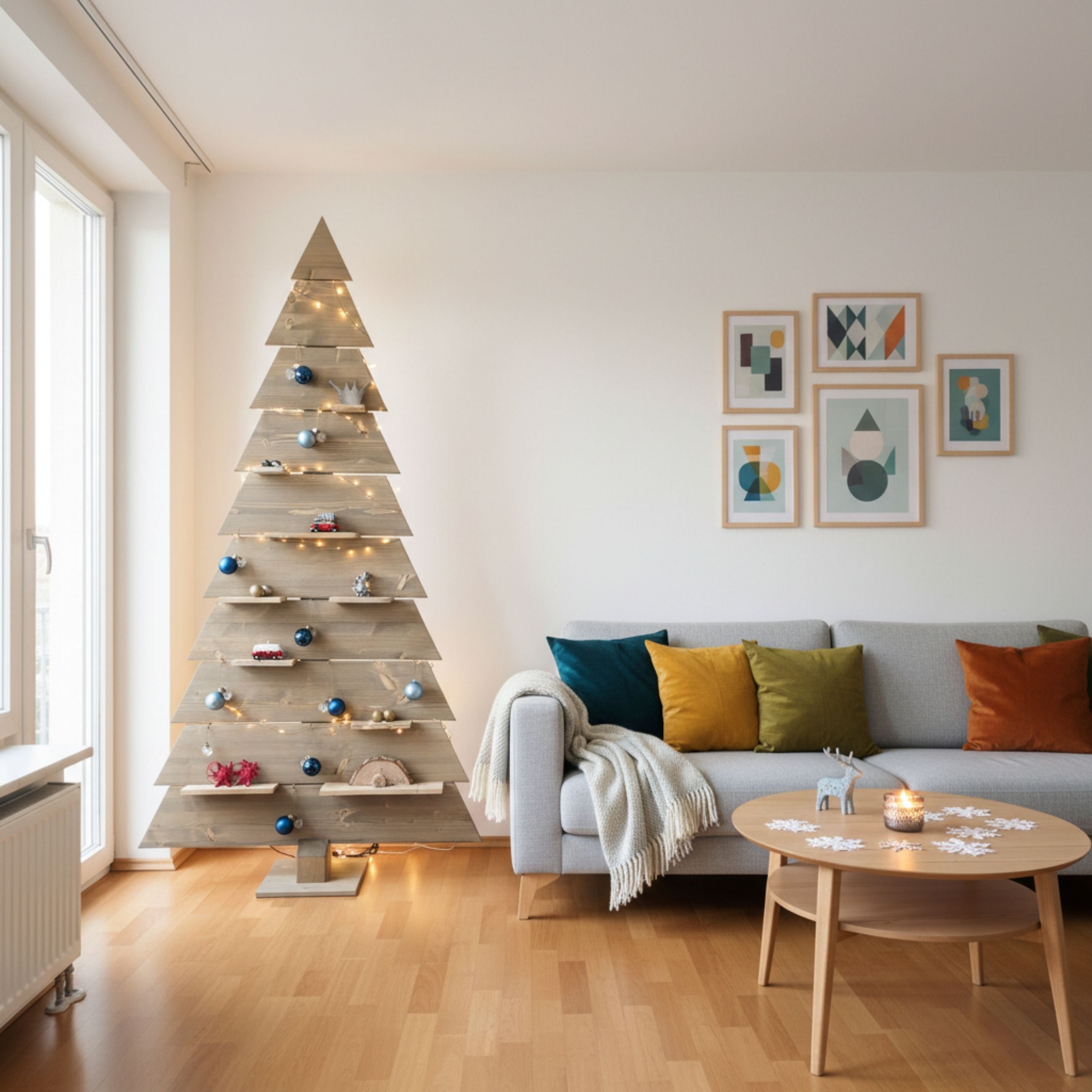 Holzweihnachtsbaum 215 cm grau gebeizt – imposanter Weihnachtsbaum aus Massivholz