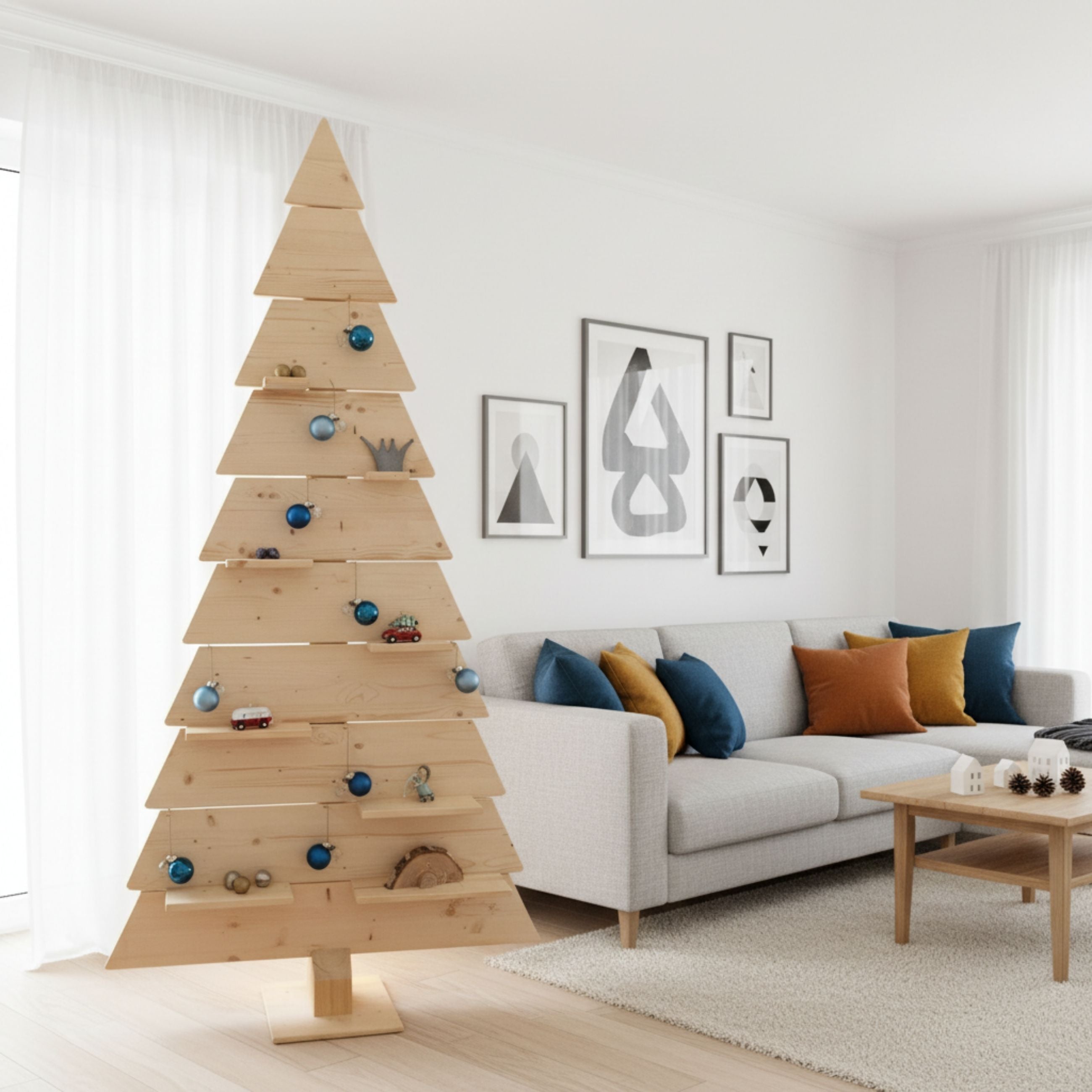 Holzweihnachtsbaum 215 cm natur – großer Weihnachtsbaum für hohe Räume