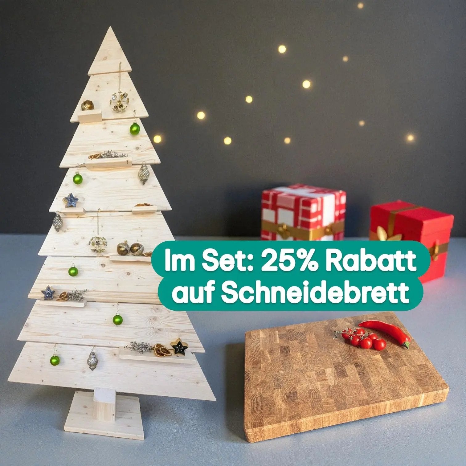 Spar-Set: Nachhaltiger Weihnachtsbaum plus rabattiertes Premium-Schneidebrett (25 %)