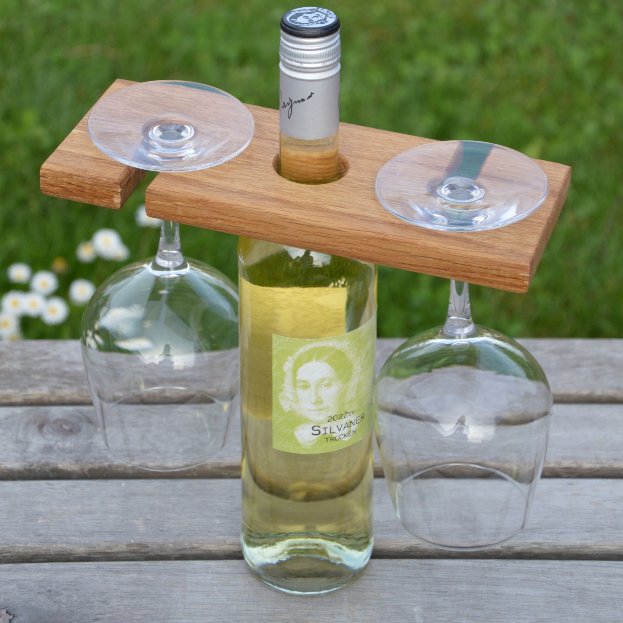 Praktischer Weinbutler/Gläserhalter aus Eichenholz