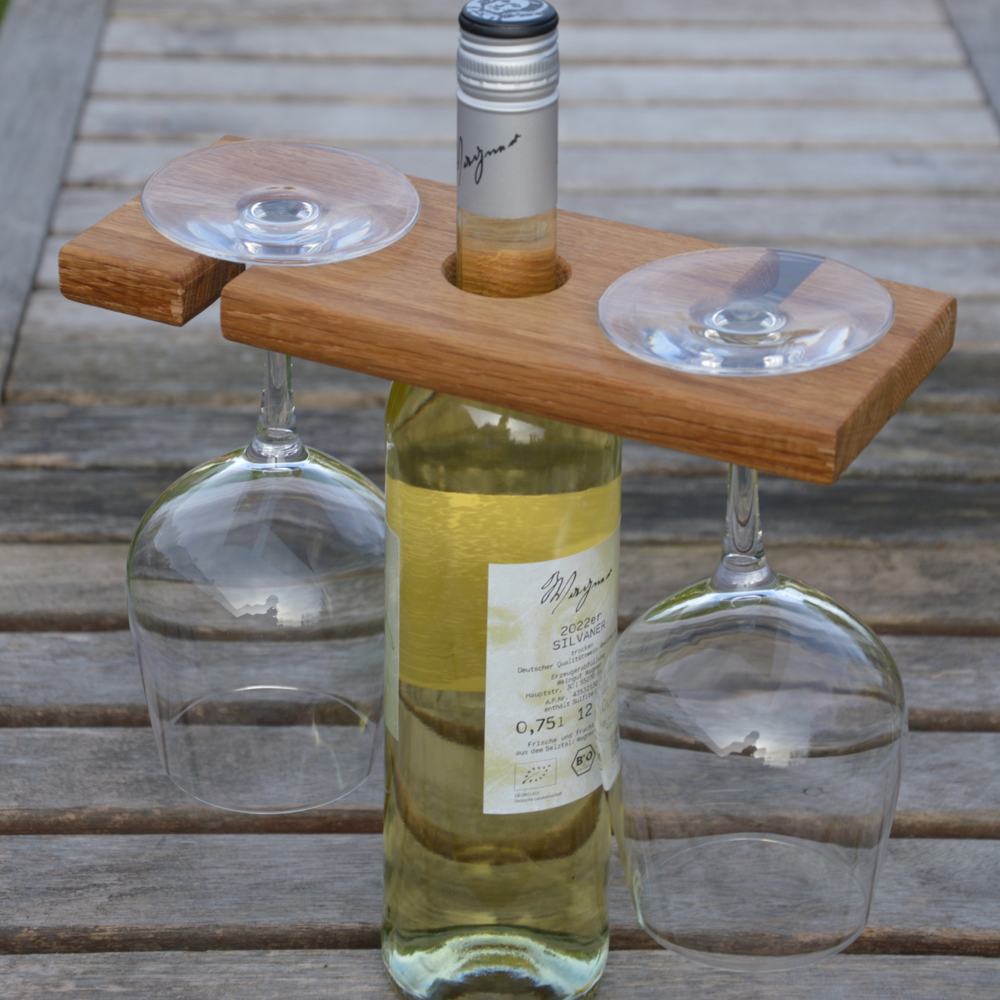 Praktischer Weinbutler/Gläserhalter aus Eichenholz