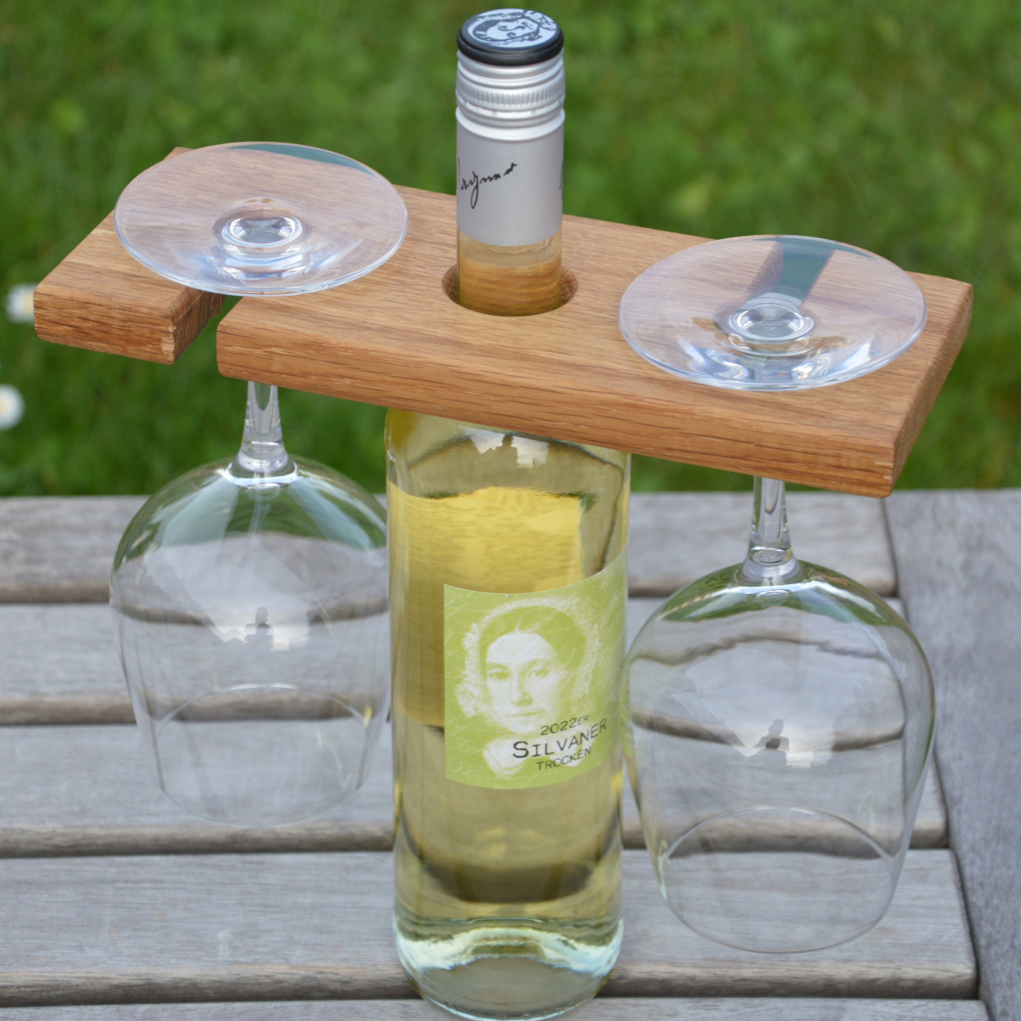Praktischer Weinbutler/Gläserhalter aus Eichenholz