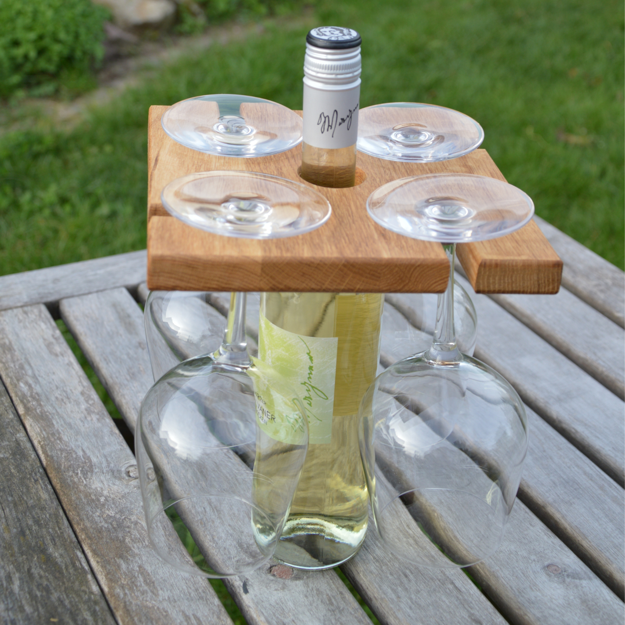 Praktischer Weinbutler/Gläserhalter aus Eichenholz