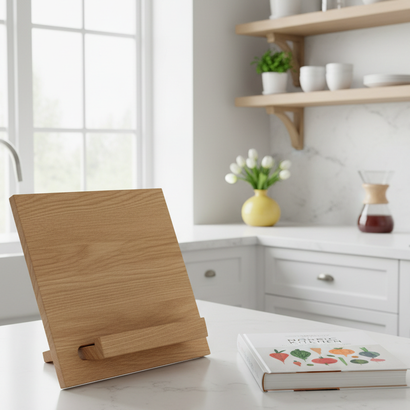 Flexibler Kochbuchständer aus Eichenholz in moderner Küche