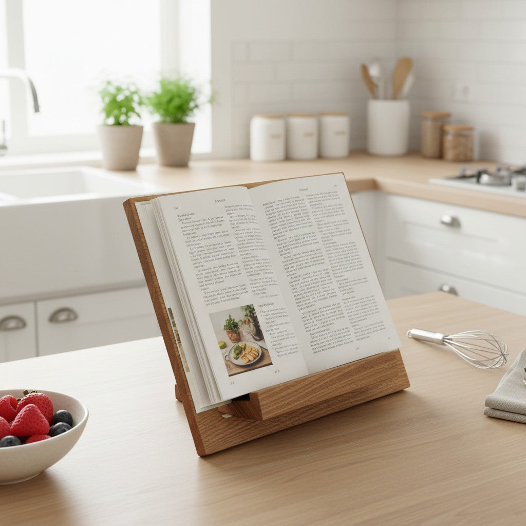 Flexibler Kochbuchständer aus massivem Eichenholz