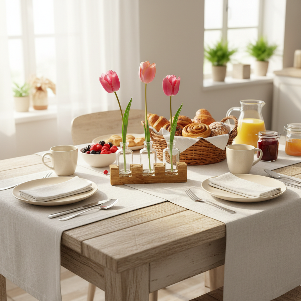 Tischvase aus Eichenholz mit Glasfläschchen – minimalistisches Wohnaccessoire