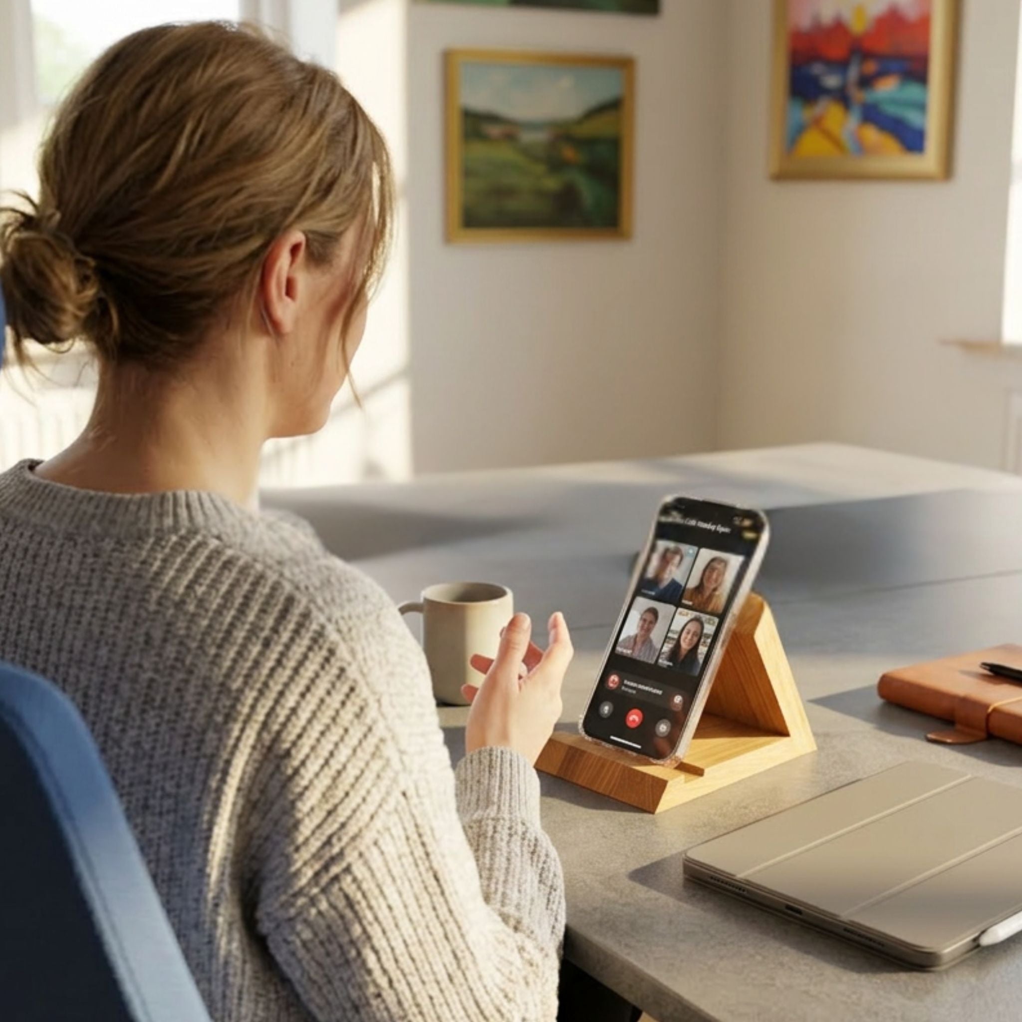 Handy & Tablet Ständer aus Eichenholz – Stabil & Vielseitig für Home Office & Küche