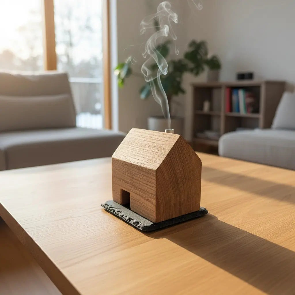 Hochwertiges Räucherhaus aus Eichenholz auf Schieferplatte