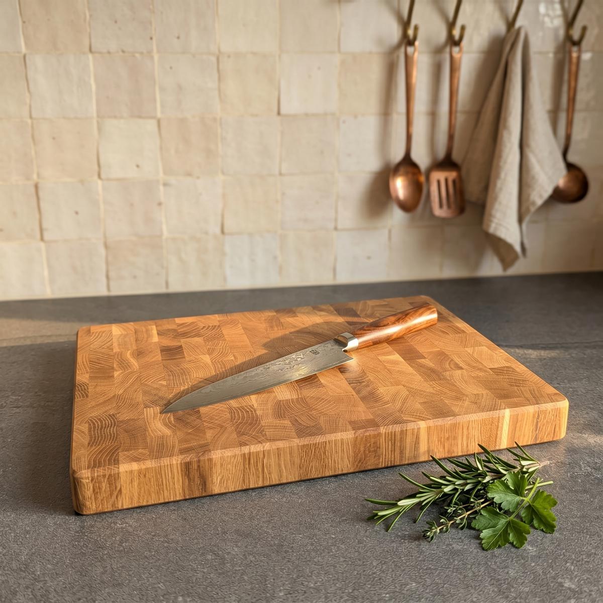 Premium Schneidebrett aus Eichenstirnholz (auch mit Saftrinne)