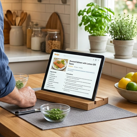 Eleganter Tablet-Ständer aus Eichenholz – praktischer Halter für Tablet im Büro, Wohnzimmer oder in der Küche