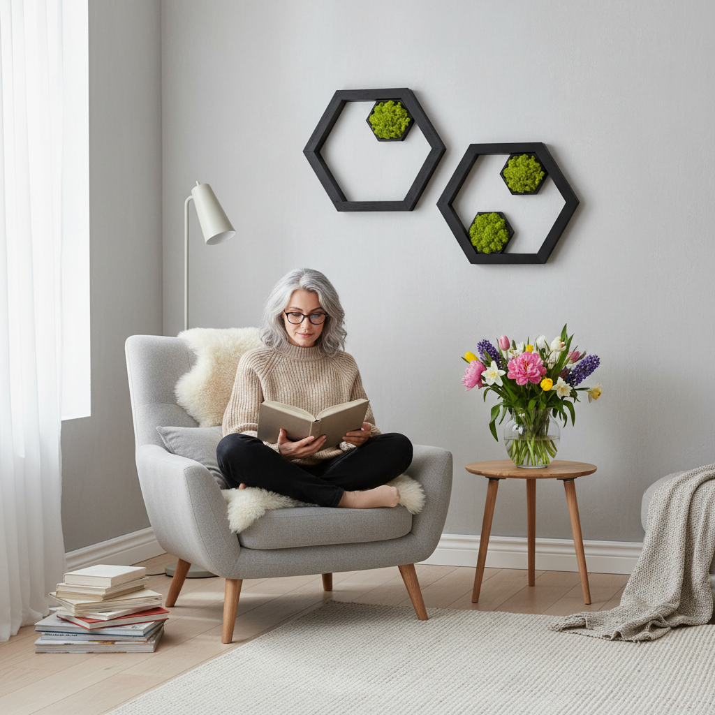 RUHE Moosbild – Handgefertigtes Wandobjekt aus Massivholz & Naturmoos