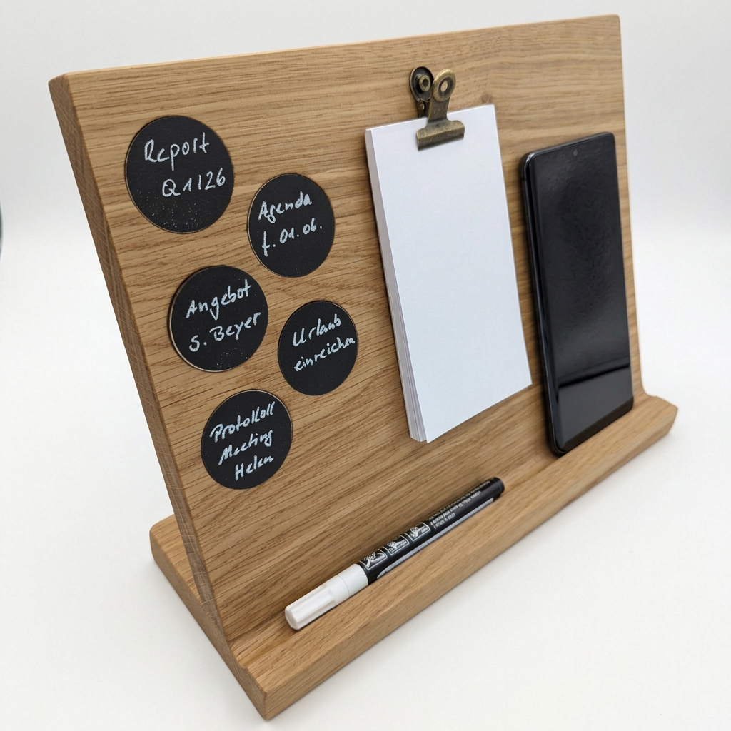 Tagesplaner aus Eiche mit beschreibbaren Holzscheiben & Handyhalter | Focus Board