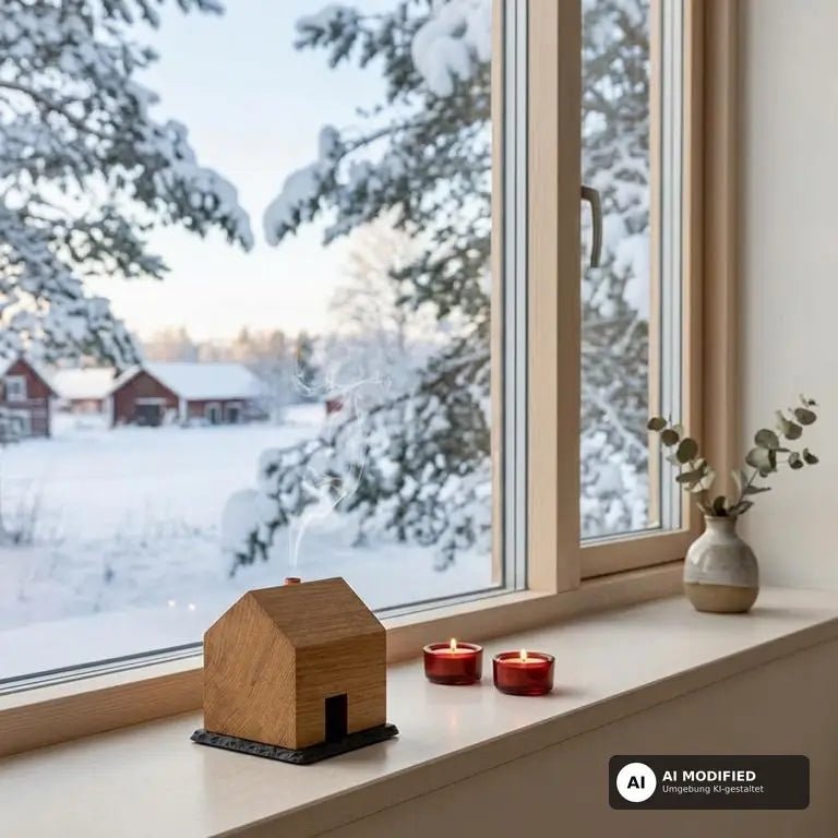 Räucherhaus aus Holz auf Schieferplatte (Eiche oder Fichte) - Baumkrone