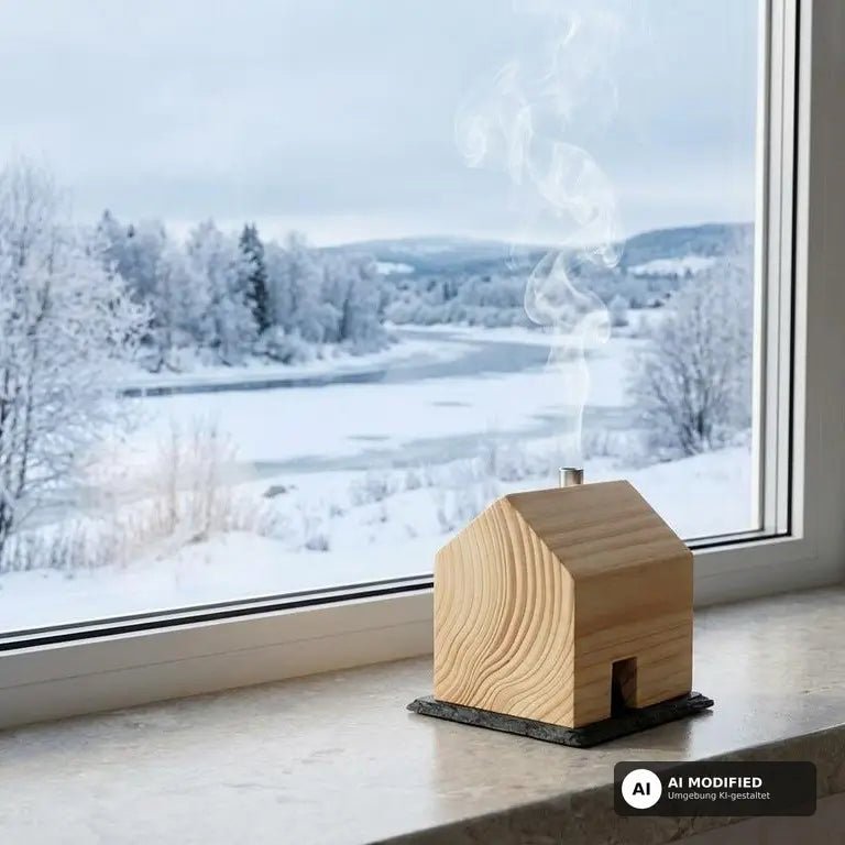 Räucherhaus aus Holz auf Schieferplatte (Eiche oder Fichte) - Baumkrone
