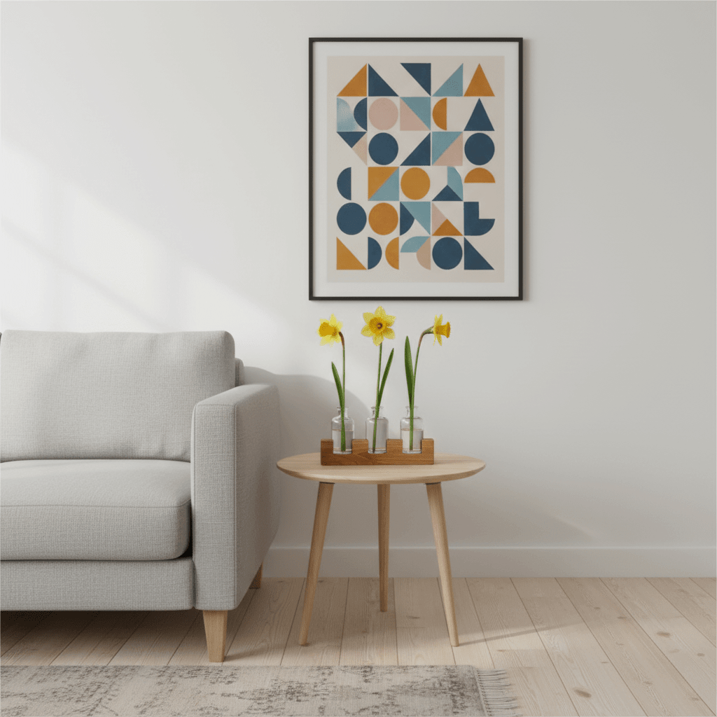 Tischvase aus Eichenholz mit Glasfläschchen – minimalistisches Wohnaccessoire - Baumkrone