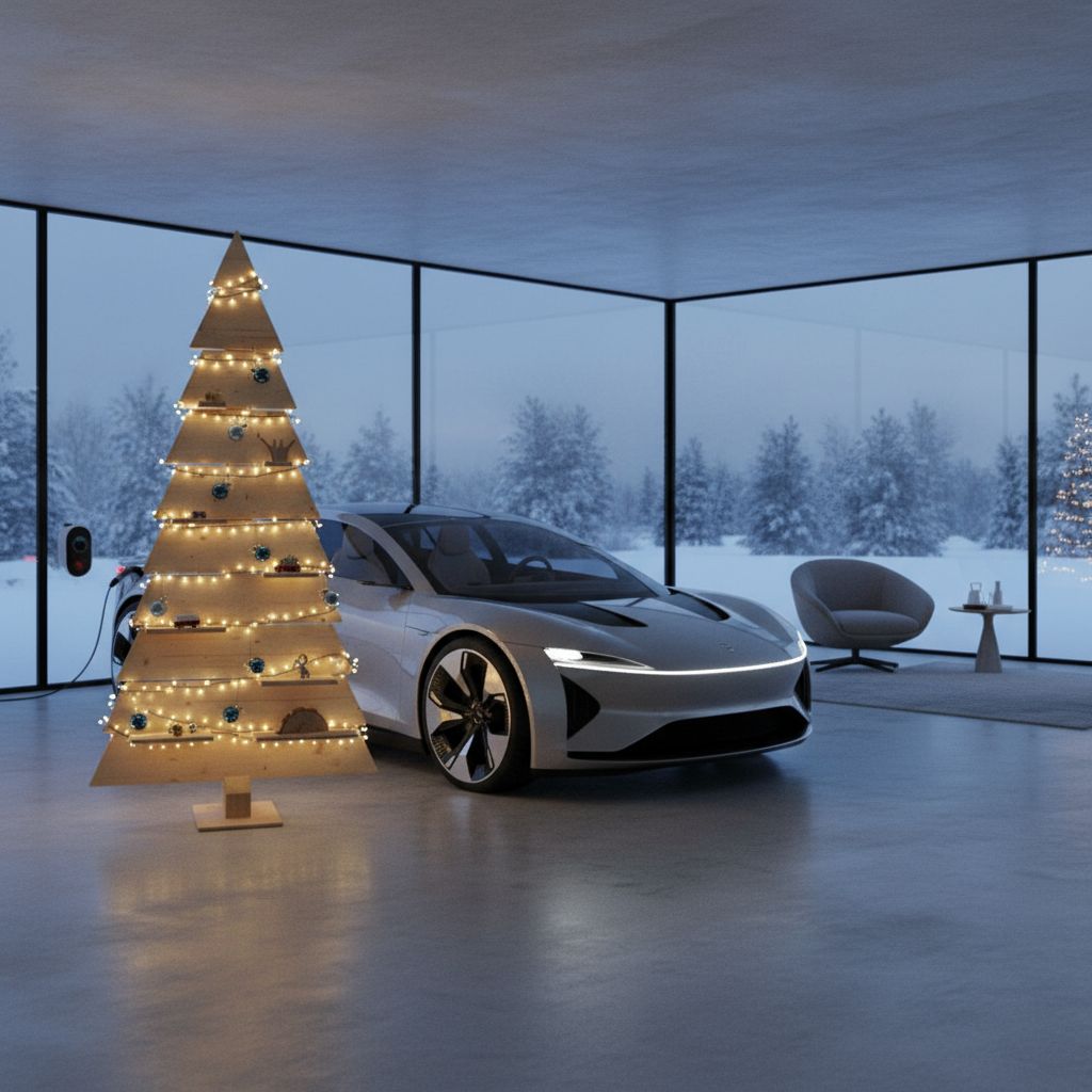 Ein E-Auto hat mit einem nachhaltigen Holzweihnachtsbaum mehr gemeinsam als du denkst