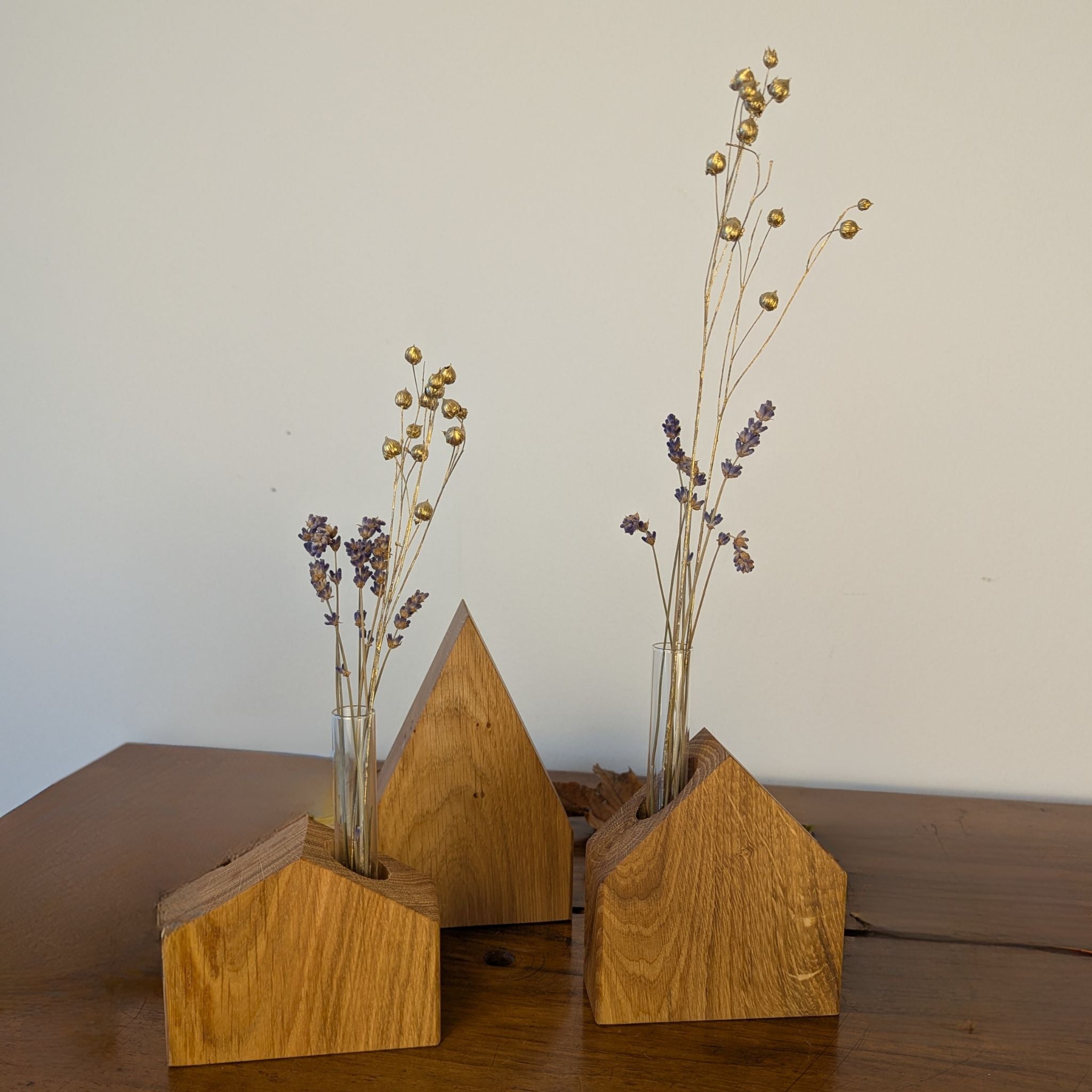 Deko-Holzhäuser aus Eiche mit Kerze oder Glasvase - Baumkrone