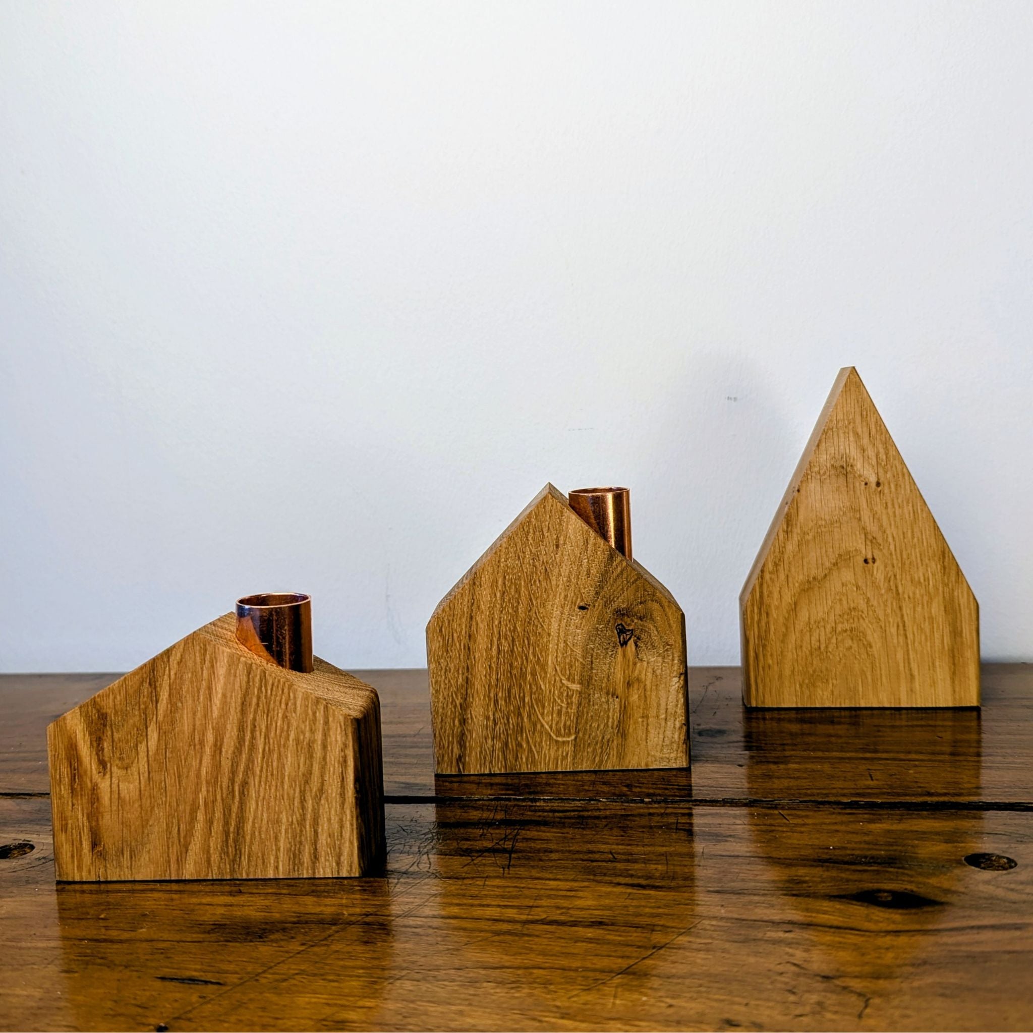 Deko-Holzhäuser aus Eiche mit Kerze oder Glasvase - Baumkrone