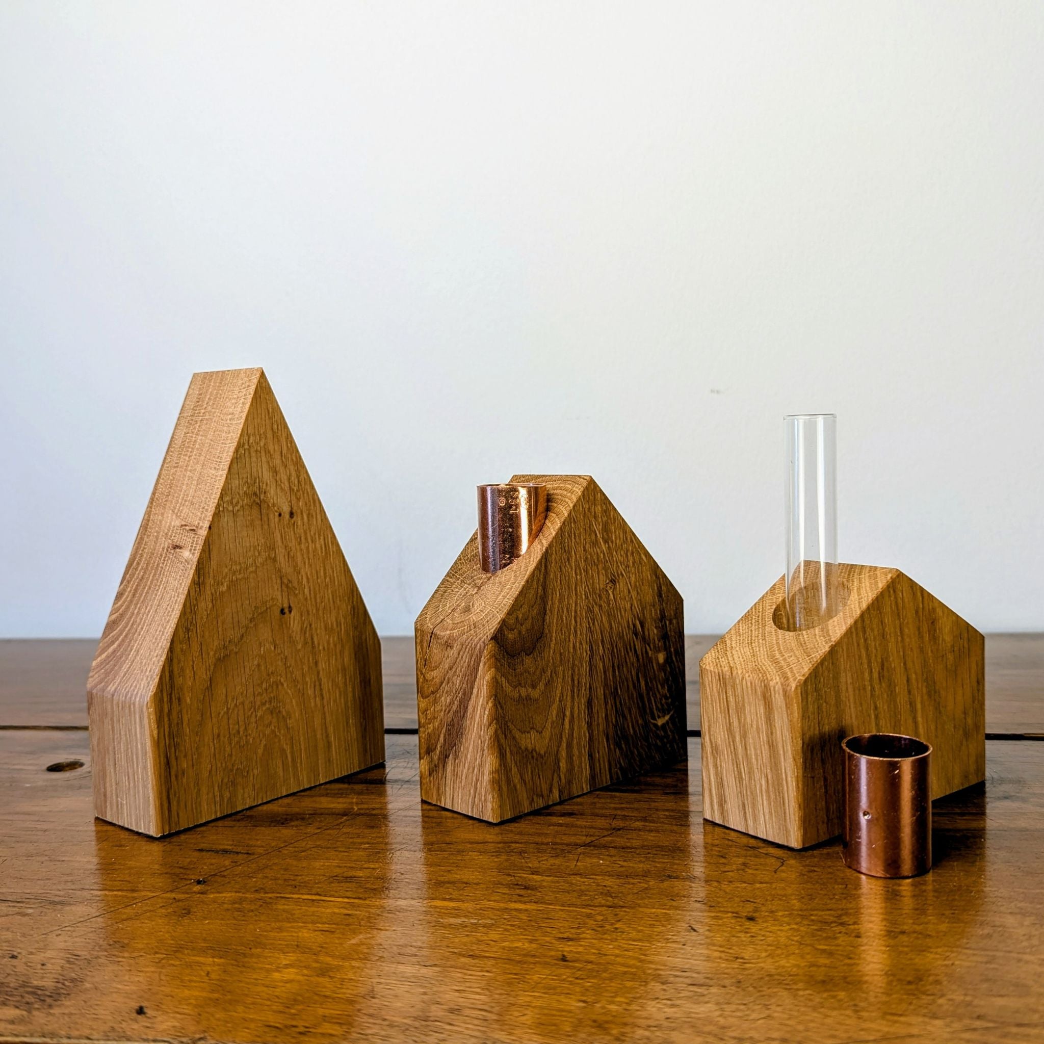 Deko-Holzhäuser aus Eiche mit Kerze oder Glasvase - Baumkrone