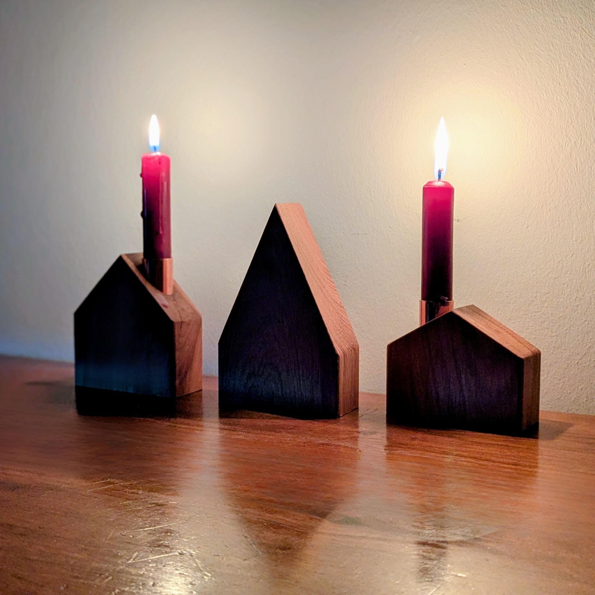 Deko-Holzhäuser aus Eiche mit Kerze oder Glasvase - Baumkrone