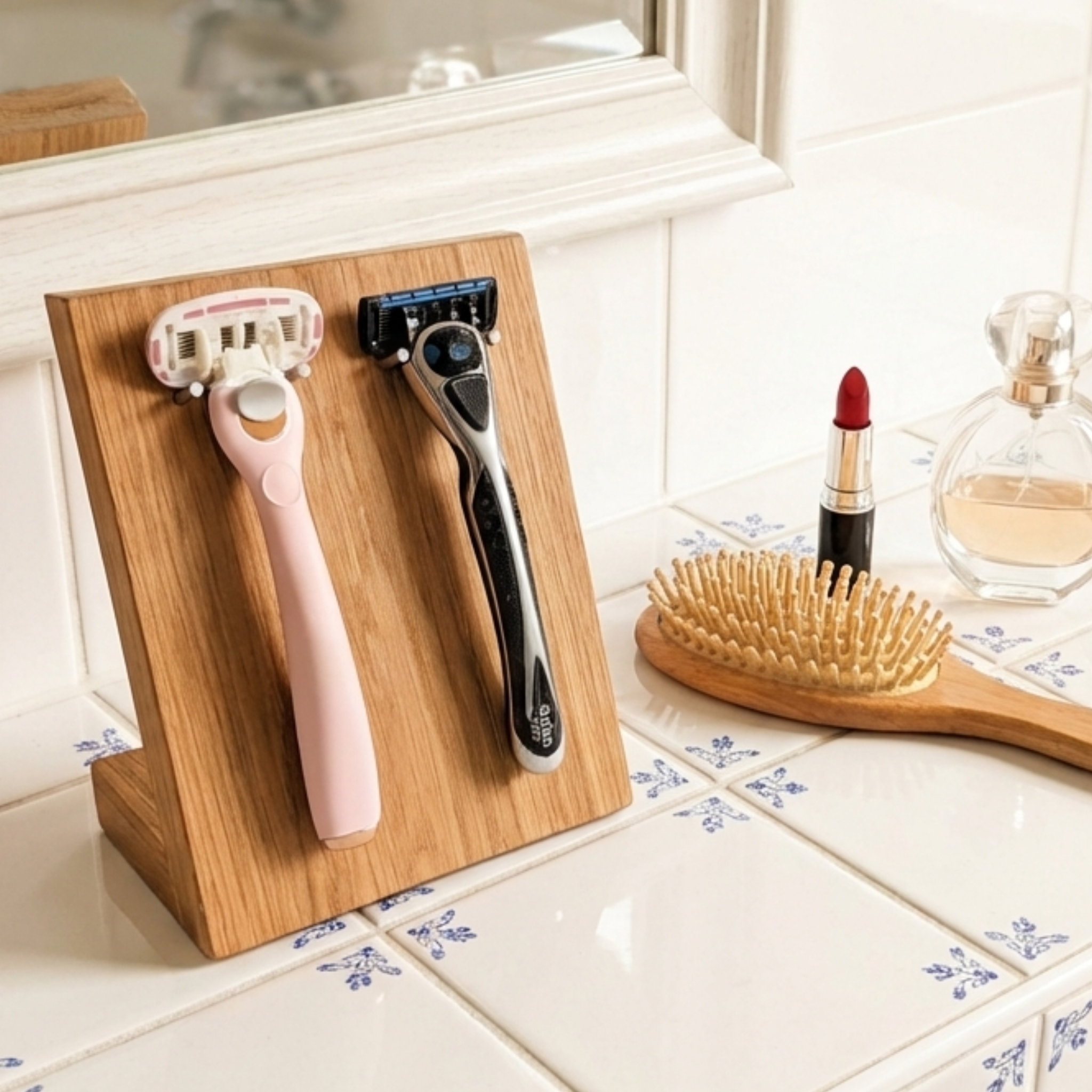 Rasiererhalter aus Eichenholz – Solo & Duo | Handgefertigter Ständer für Nassrasierer