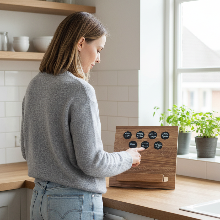 Kochbuchständer mit Essensplaner aus Eiche