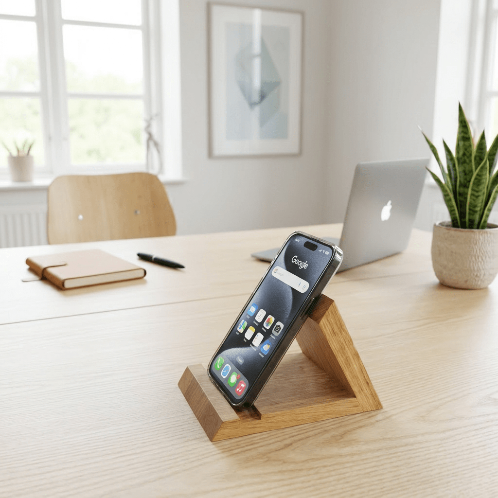 Handy & Tablet Ständer aus Eichenholz – Stabil & Vielseitig für Home Office & Küche - Baumkrone