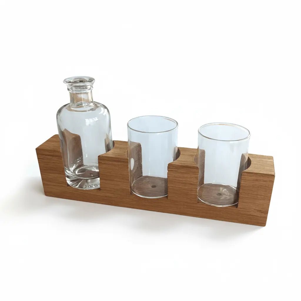 Kosmetikorganizer aus Eichenholz – Badezimmer Organizer mit Glasgefäßen & Vase - Baumkrone