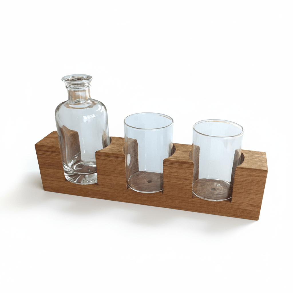 Kosmetikorganizer aus Eichenholz – Badezimmer Organizer mit Glasgefäßen & Vase - Baumkrone
