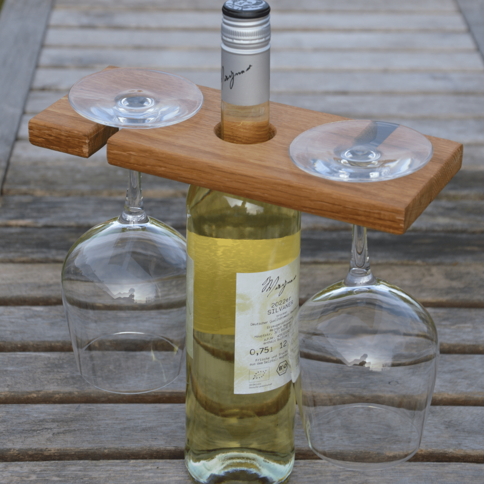 Praktischer Weinbutler/Gläserhalter aus Eichenholz - Baumkrone